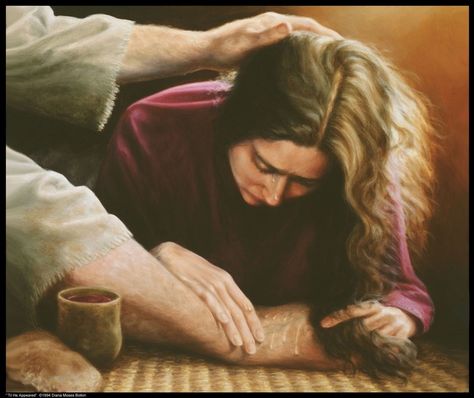 Broken woman anointing Jesus' feet